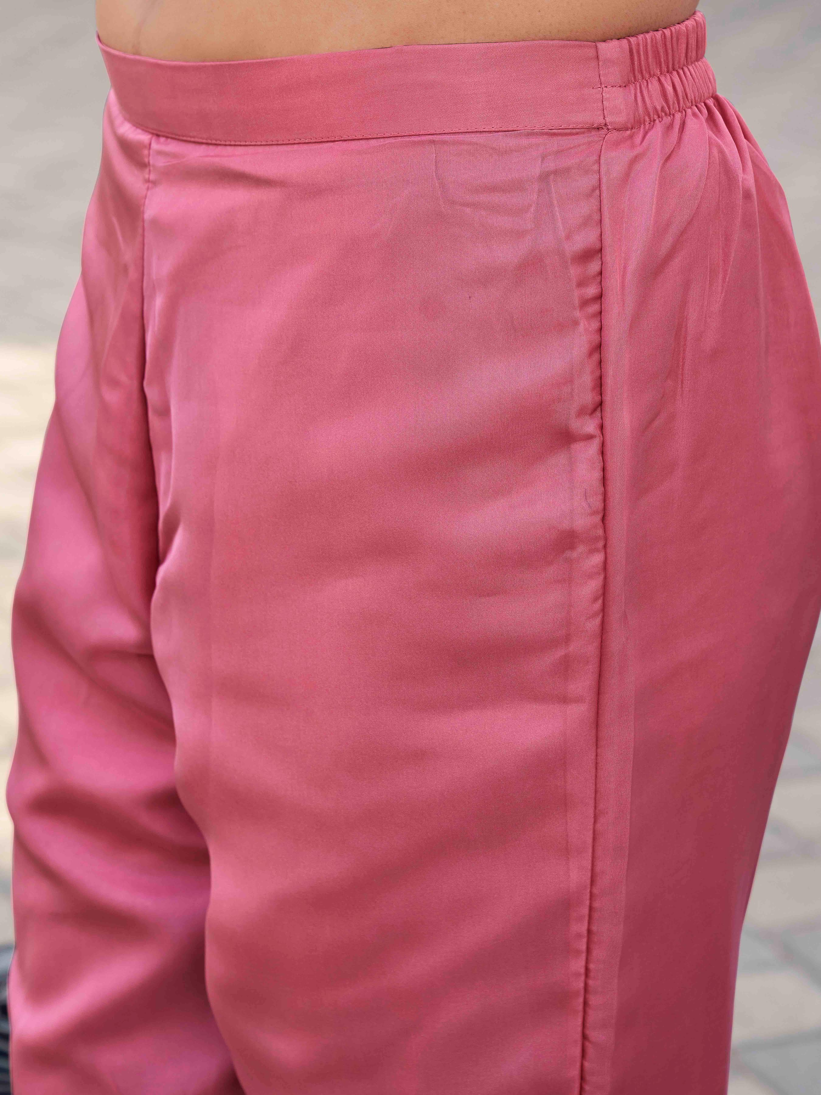 Blush Pink Organza With Tonal Thread Embroidery Round Neck Straight Kurta Set